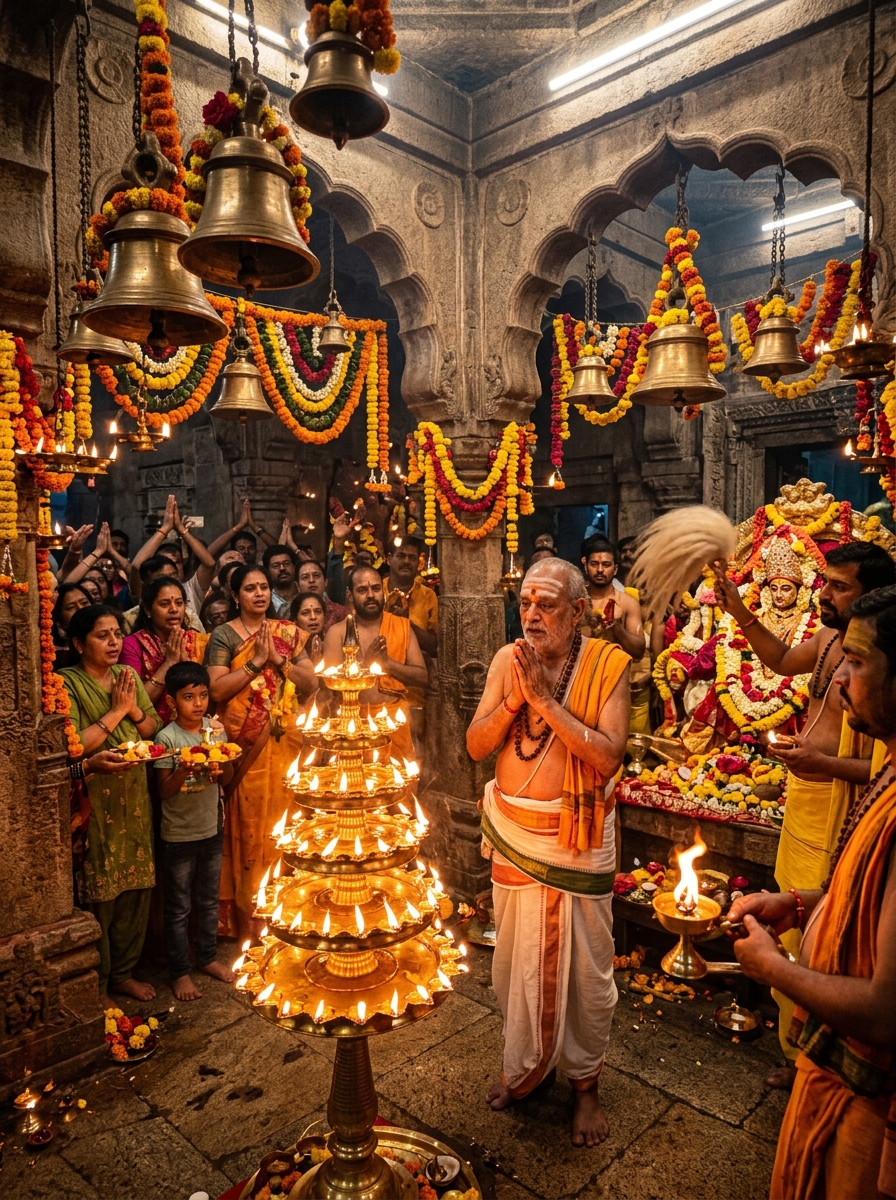 Sacred Maha Aarti Multi-Tiered Brass Lamp