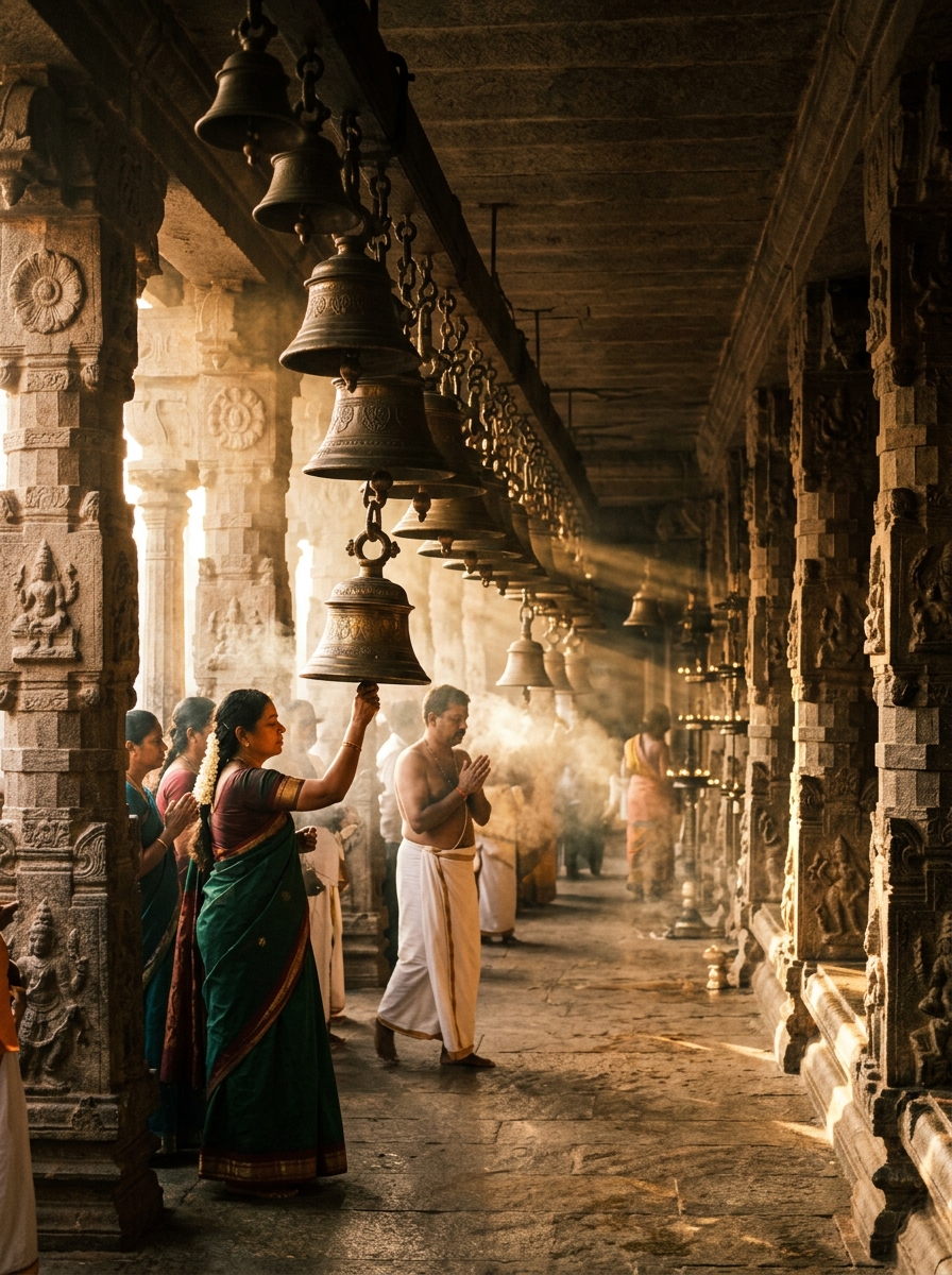 Sacred Temple Bells & Devotees